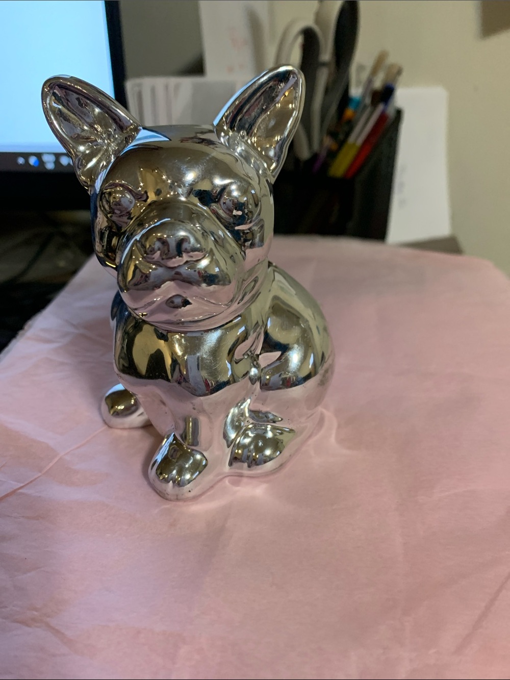 Metallic Silver French Bulldog Figurine Decorative Accent